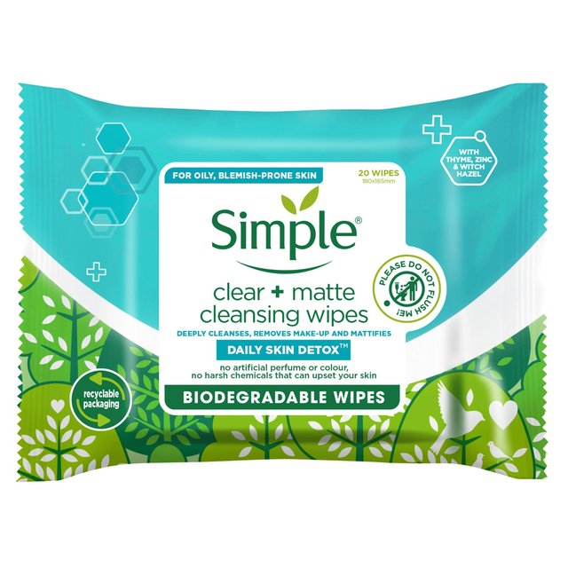 Simple Wipes Daily Detox Matte 25 por paquete 