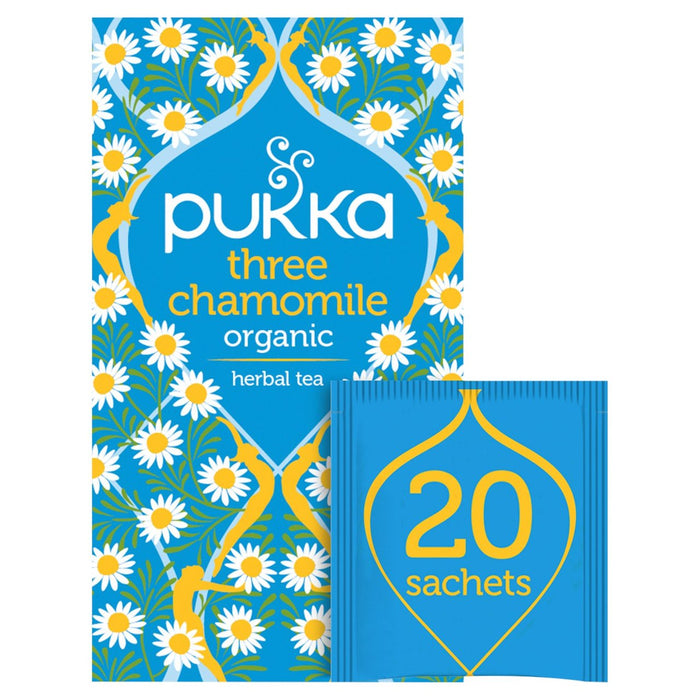 Pukka hierbas tres bolsas de té de manzanilla 20 por paquete