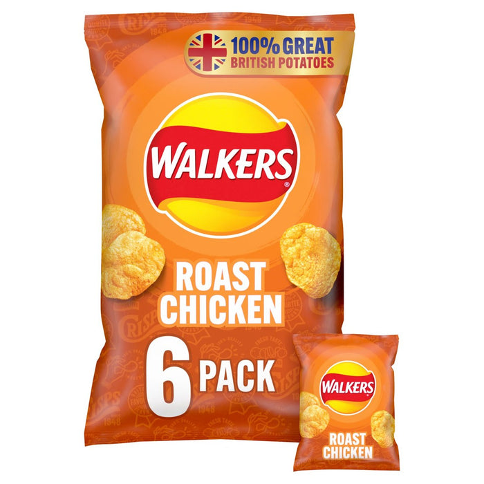 Walkers asados ​​Pollo Multipack Crisps 6 por paquete